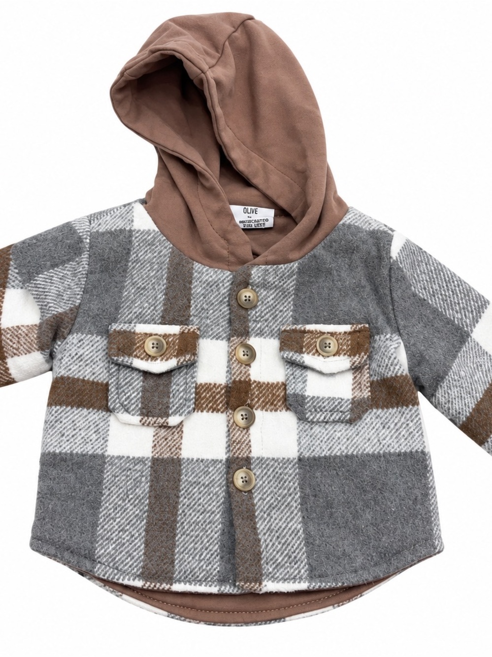 Olive + Scout Kids Brown & Gray Plaid Hooded Jacket